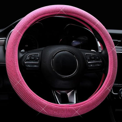 Steering Wheel Cover for Women Bling Bling Crystal Diamond Sparkling Car SUV Wheel Protector Universal Fit 15 Inch (Rose,Standard Size(14" 1/2-15" 1/4)) - Image 2