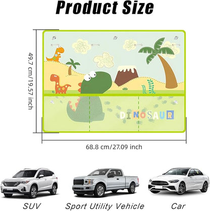 Car Window Shade for Baby, Car Sun Shade Curtain with Storage Pockets & Suction Cups, Cartoon Sun Blocker Blind for Side Windows, Blocks Heat, Privacy Cover for SUV Sedan (Green Dinosaur) - Image 2