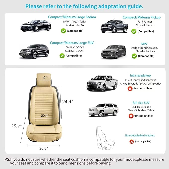 2pc Car Seat Covers, Luxury Car Protectors,Universal Anti-Slip Driver Seat Covers, Edge WrappingsFront Car Seat Covers with PU Leather(Beige) - Image 6