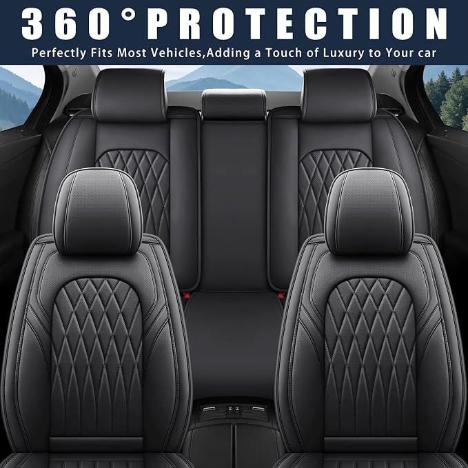 WELLDO Nappa Faux Leather Car Seat Covers Full Set, Black | Eazy to clean,Easy to install ,Waterproof, Non-Slip,Scratch-resistant, Universal Fit for Most Cars, SUVs, Pickup Trucks - Image 8