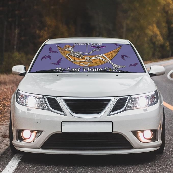 Socira Funny Skeleton Skull Car Windshield Sun Shade Umbrella Sunshade Block UV Rays Sun Visor Protector Auto Windshield Sunshade to Keep Vehicle Cool for Cars Trucks & Suvs 57 X 30 in - Image 2