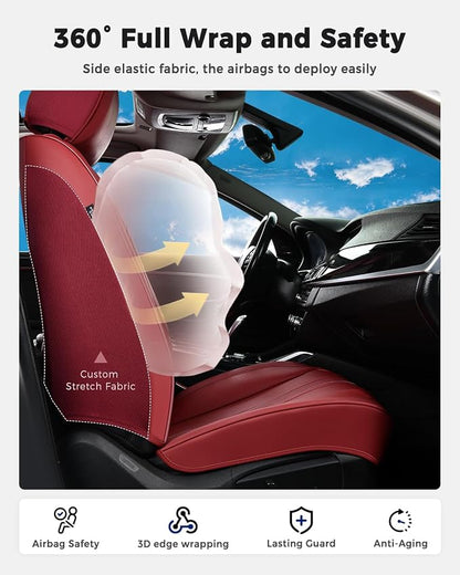 Huidasource Red Seat Covers, Luxury Faux Leather Car Seat Covers, Velcro Adjustable, with Airbags, Child Seat, Perforation Cooling＆Heating, Universal Fit for Most Cars, Vans, Trucks, SUVs, Red - Image 4
