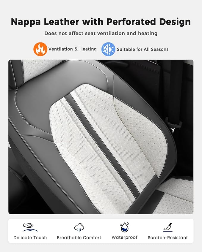 Huidasource Front Car Seat Covers, Luxury Faux Leather Car Seat Covers Front Seats, Compatible with Airbags, Seatbelt Buckles, Cooling＆Heating, Universal Fit for Most Cars Vans Trucks SUVs, Gray＆White - Image 5