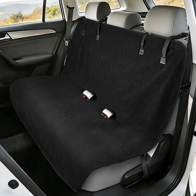 Back Seat Cover for Car SUV Van Trucks | Waterproof Car Seat Towel Cover,Rear Bench Towel Backseat Protector for Dogs Kids, Universal Fit, Non-Slip, Black (55" x 29") - Image 8