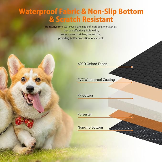 1 Pack Front Seat Car Cover, Waterproof Dog Car Seat Cover, Non-Slip & Scratch-Proof, Pet Car Seat Protector with Side Flaps and Storage Pocket, Car Seat Cover for Most Cars, Trucks and SUVs - Image 7