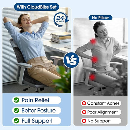 CloudBliss Ergonomic Seat Cushion & Lumbar Support Pillow Set, Grey, XL | Back Pain & Sciatica Relief, Memory Foam Support, Adjustable Straps, Machine Washable Velvet, Perfect for Office, Car, Gaming - Image 8