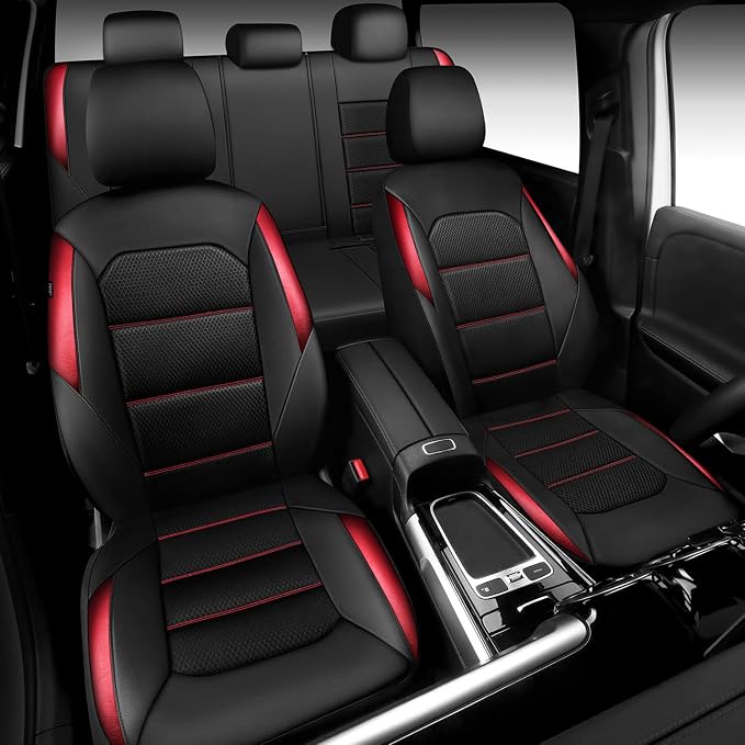 CAR PASS Memory 3D Foam Car Seat Covers Full Set, Breathable Mesh Thick Seat Covers for Car, Red Metal Film Leather Seat Covers, Universal Automotive Comfort for SUVs Trucks, Black Red - Image 2