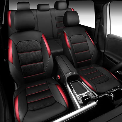 CAR PASS Memory 3D Foam Car Seat Covers Full Set, Breathable Mesh Thick Seat Covers for Car, Red Metal Film Leather Seat Covers, Universal Automotive Comfort for SUVs Trucks, Black Red - Image 2