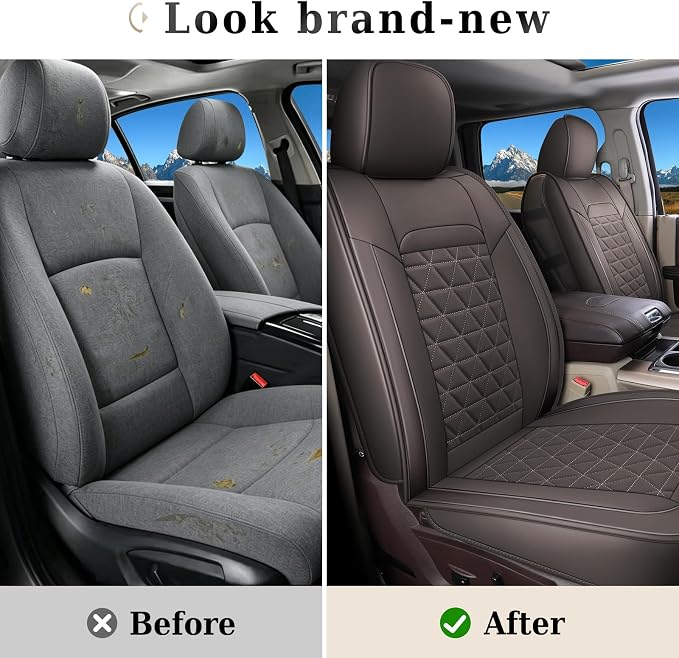 Coverado Leather Car Seat Covers, Waterproof Dooge Ram 1500 Seat Covers Compatible with 2002-2026 Dodge Ram 1500 2500 3500 with Flat Bench (Full Set, Coffee) - Image 7