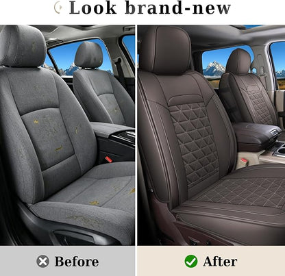 Coverado Leather Car Seat Covers, Waterproof Dooge Ram 1500 Seat Covers Compatible with 2002-2026 Dodge Ram 1500 2500 3500 with Flat Bench (Full Set, Coffee) - Image 7