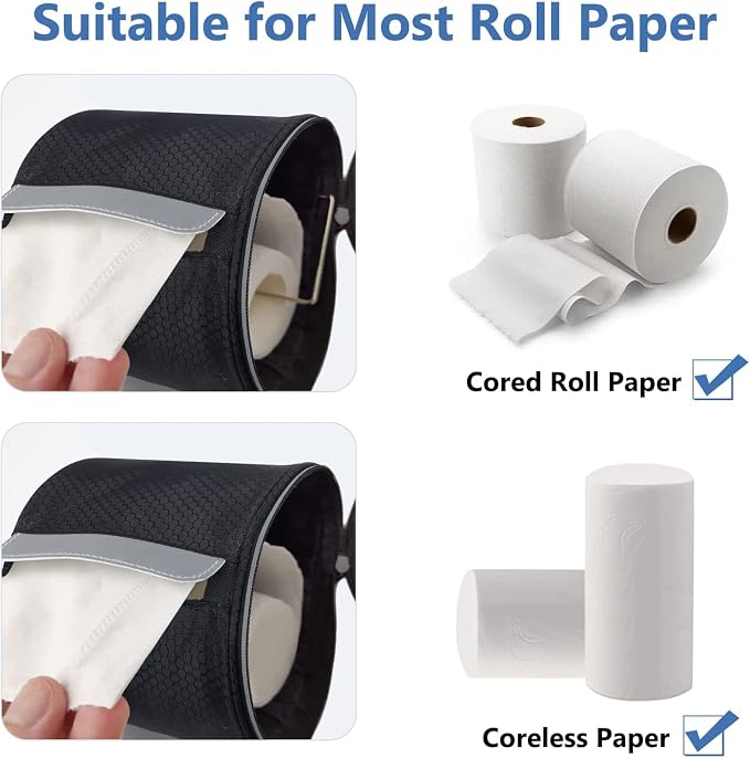 kakaforsa Hanging Toilet Paper Holder, Cat Proof, Water-Resistant, Black. | Portable roll paper case for camping, Bathroom, RV Car Travel, with zippered cover and hanging strap - Image 2