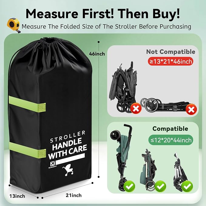 Stroller Bag for Airplane, 46" H x 21" W x 13" D, Baby Travel Essentials | Stroller Cover for Air Travel, Gate & Baggage Check,Fit Single/Double/Jogging/Umbrella/Baby Stroller Travel System as Chicco - Image 2