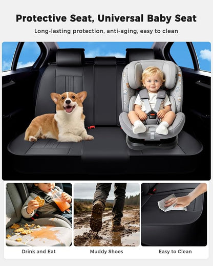 Huidasource Back Seat Cover, Luxury Faux Leather Rear Seat Cover, Velcro Adjustable, Compatible with Child Seat, Perforation Cooling＆Heating, Universal Fit for Most Cars, Vans, Trucks, SUVs, Black - Image 5