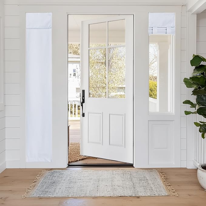 RYB HOME 100% Blackout Door Curtains, Sidlight Window Cover, Pure White | Privacy Sidelight Glass Door School Office Blinds, Room Darkening Blocks Views, Portable Curtains, W12 x L72, 1 Panel by RYBHOME