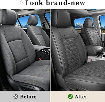 Coverado Leather Car Seat Covers, Waterproof Dooge Ram 1500 Seat Covers Compatible with 2002-2026 Dodge Ram 1500 2500 3500 with Flat Bench (Full Set, Dark Gray) - Image 8