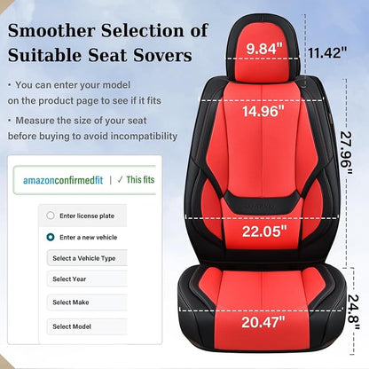 Coverado Seat Covers, Car Seat Covers Front Seats, Car Seat Cover, Car Seat Protector Waterproof, Car Seat Cushion Leather, BlackRed Seat Covers Carseat Cover Universal Fit for Most Cars - Image 4