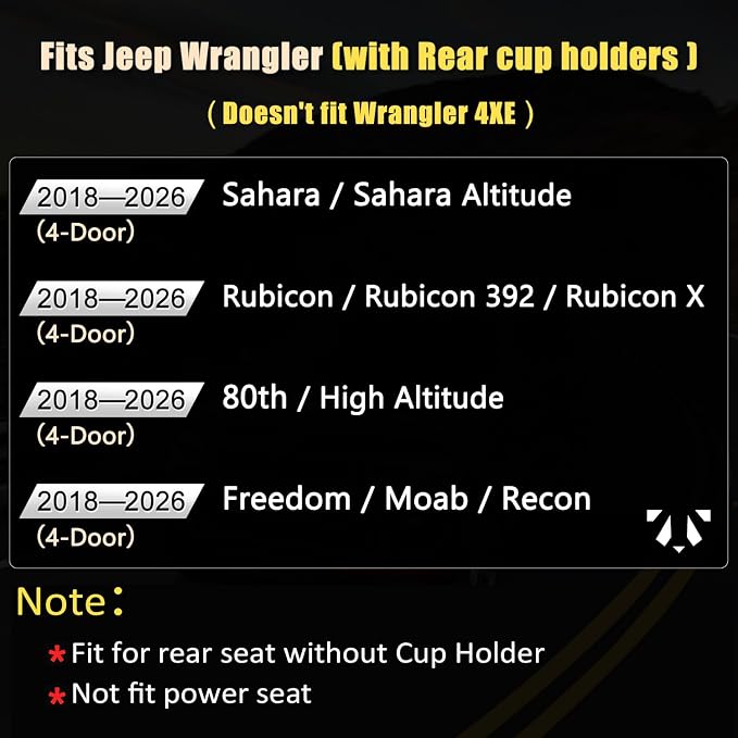 GIANT PANDA Wrangler JL Seat Covers Custom Fit for Jeep Wrangler,Premium Waterproof Faux Leather, 2018 2019 2020 2021 2022 2023 2024 2025 2026 JL 4 Door with Rear Cup Holder Full Set (Black) - Image 7