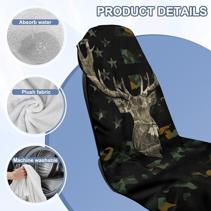 American Flag Camo Deer Car Seat Towel Cover with Storage Bag Animal Deer Auto Seat Cover Protector American Flag Camo Car Interior Accessories Universal Auto Interior Seat Towel Protector - Image 6