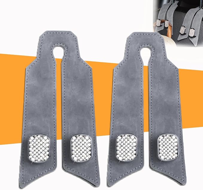 Purse Hook for Car, Car Hooks for Headrest Universal Purse Holder for Car, Bling Car Seat Hooks for Headrest, Car Seat Back Storage Hook (2 Pack, Gray) by Unknown