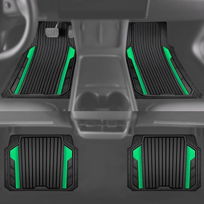 CAR PASS Heavy Duty Rubber Car Mats Metallic,Aluminum Film All Weather Floor Mats Waterproof Universal Trim to Fit SUVs Sedans Vans 4 Piece Anodized Deep Dish Two-Tone Sporty Black Green Chrome - Image 5