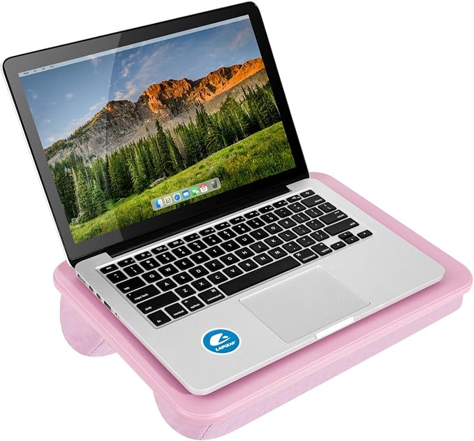 LAPGEAR Compact Lap Desk – Rose Quartz, Fits 14" Laptops | Microbead Cushion, Built-In Pencil Slot, Carry Handle, Fits Standard Letter-Size Paper (8.5" × 11") - Image 7