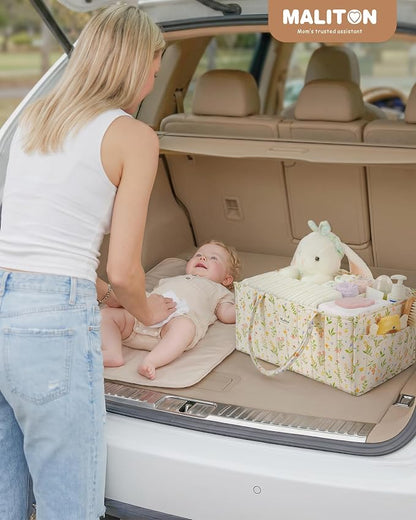 Maliton Diaper Caddy Organizer with 2 Side Pockets, Portable, Spring Floral | with Handle and Removable Dividers, Nursery Storage Basket, Car Organizer for Diapers & Wipes. Boy & Girl Shower Gift - Image 7