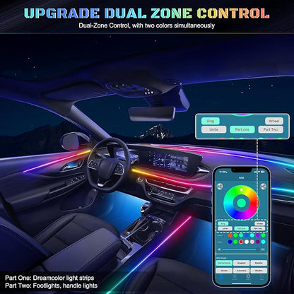 Dreamcolor Acrylic Interior Car LED Strip Light with Wireless APP, RGB 14 in 1 with 175 inches 612 LEDs Fiber Optic Strip Lights for Car, Dual Zone Symphony Neon Car Ambient Lighting - Image 2