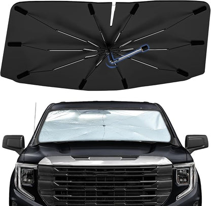 Windshield Sun Shade Umbrella for GMC Sierra 1500 2500 3500 2019-2026 | Foldable Car Sunshade, 360 Rotation Automotive Interior UV Protection for Outdoor Parking, Keep Car Cool by Bocvam