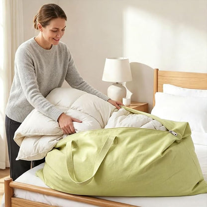 2 Pack Travel Pillow and Blanket Bags, 100% Cotton Canvas Pillow Storage Bag with Handles, Heavy Duty Breathable Organizer for Bedding Linens, Pillow Bag for Traveling(2,Olive Green,20"x36") - Image 4