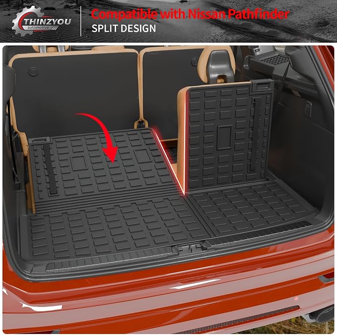 Trunk Mat with Backrest Mat for 2022-2025 2026 Nissan Pathfinder | Cargo Mat Cargo Liner Trunk Liner TPE All Weather Back Seat Cover Protector 2024 Pathfinder Accessories - Image 4