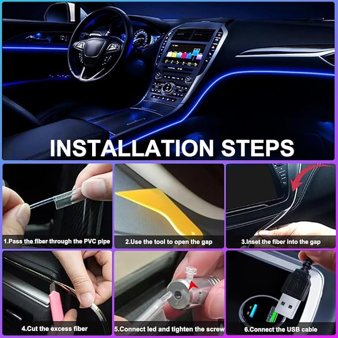 Car LED Interior Strip Lights, TEKSHINNY RGB Car Interior LED Light Wireless APP and Remote Control, 5 in 1 Ambient Lighting Kit with 236 Inches Fiber Optic, EL Wire Lights for Car Inside - Image 5