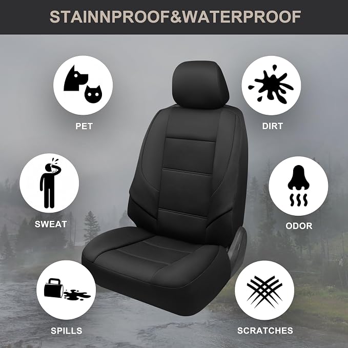 GIANT PANDA Waterproof Neoprene 2 Pack Front Car Seat Covers Custom Fit Chevy Silverado & GMC Sierra 1500 2500 3500 2007-2026 Crew Extended Double Cab Trucks, Leak-Proof Wetsuit (Black) - Image 3