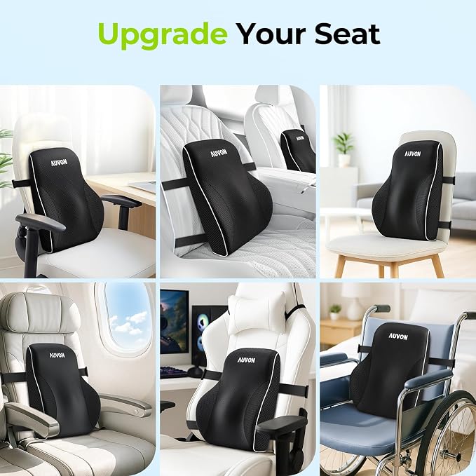 AUVON Lumbar Support Pillow for Office Chair with Patented Bulge for Lower Back Support, Ergonomic Office Home Essentials Improve Posture, Memory Foam Chair Cushion with Straps for Home, Office, Car - Image 5