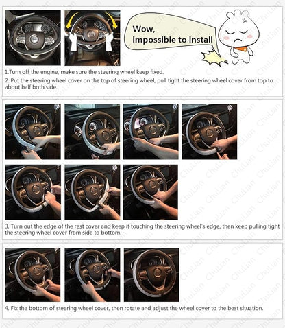 ChuLian New Diamond Leather Steering Wheel Cover with Bling Crystal | Universal Fit 15 Inch Car Wheel Protector for Women Girls with Bling Rhinestones Pink & White Diamond - Image 5