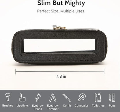 Aveniee Clear Makeup Brush Bag,Slim Cosmetic Brush Holder,Small Toiletry Bag Mini Travel Case for Women,Thin Make up Bags with Dual Zipper,Cute Travel Essentials Organizer,Black - Image 5