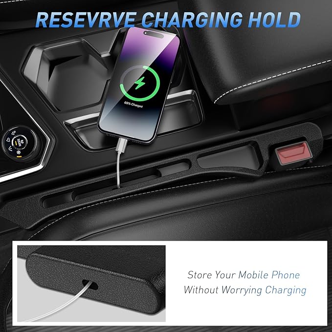 Car Seat Gap Filler 2Pack, Inserts Between Seats Console with Organizer Storage Upgraded Phone Holder Car Side Seat Gap Fillers Cars Front Seats Fill Plug Car Essentials for Vehicle SUV Truck (Black) - Image 4