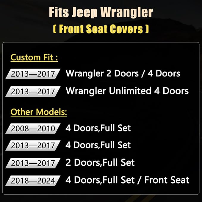 GIANT PANDA Wrangler JK Seat Covers Custom Fit for Jeep Wrangler,Premium Waterproof Faux Leather,2013 2014 2015 2016 2017 JK 2/4 Door Front (Black) - Image 3