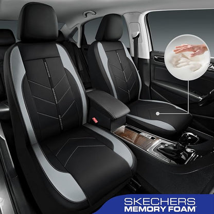 Skechers Car Seat Covers,Luxury Faux Leather Seat Covers,Waterproof Anti Slip Car Seat ProtectorFull Set,Car Accessories Airbag Universal Fit for Most Cars,Vans,Trucks,SUV,Grey - Image 2