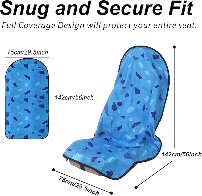 Sweat Towel Car Seat Cover Protector Front Seats for Gym Workout, Running, Swimming, Beach and Hiking, Waterproof Universal Seat Cover for Car, Trucks, Van & SUV (1, Blue Marble, Front) - Image 2