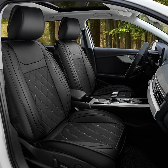 Nilight Car Seat Covers Front Seats Universal Fit for Civic Corolla Accord | 2PCS Black Waterproof Breathable Faux Leather Cushions Anti-Slip Cover Compatible With Camry Hyundai Honda Kia CR-V RAV4 by Nilight