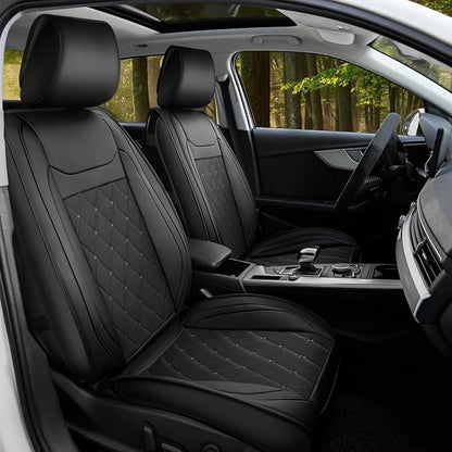 Nilight Car Seat Covers Front Seats Universal Fit for Civic Corolla Accord | 2PCS Black Waterproof Breathable Faux Leather Cushions Anti-Slip Cover Compatible With Camry Hyundai Honda Kia CR-V RAV4 by Nilight