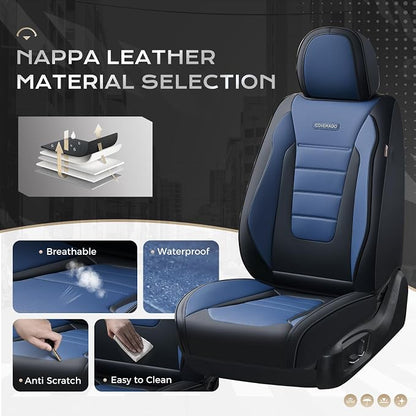 Coverado Car Seat Covers Full Set, Nappa Leather Seat Covers for Cars, Car Seat Protector Car Seat Cushion, Front and Back Seat Protectors Cushions Universal Fit for Most Cars Vehicles(Black&Blue) - Image 2