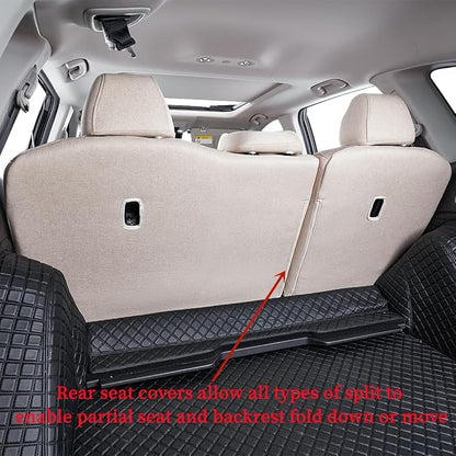Custom Front Seat Covers Compatible with Select Toyota Tacoma Double Cab 2016 2017 2018 2019 2020 2021 2022 2023 Models (Beige,Full Set) - Image 4