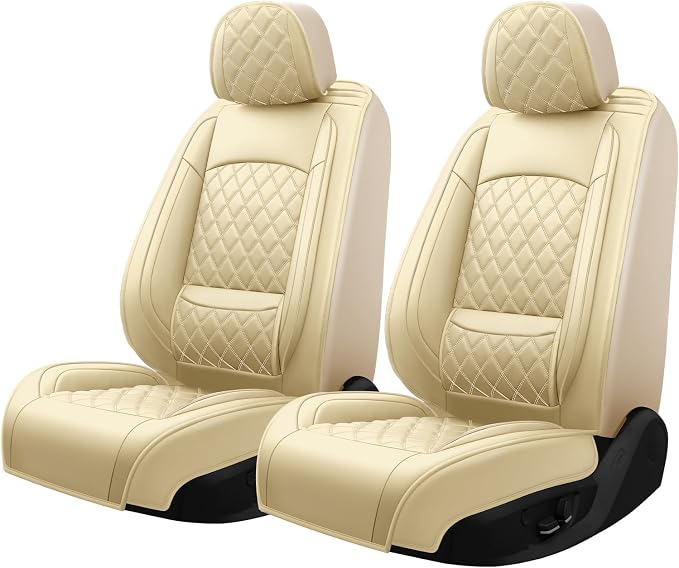 Fit for 4Runner Car Seat Covers Compatible with Toyota 4Runner 2003-2026(Only for 5 Seats Version) - Waterproof Leather Seat Cushions Protector, Only 2 Front seat Covers (Beige) - Image 3