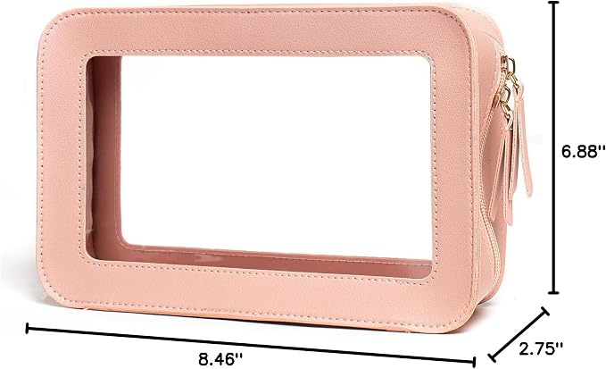 Clear Makeup Bags, TSA Approved Toiletry Bag with Zipper, Makeup Organizer for Carry-on Travel Essentials, Car Accessories Organizers Storage for Women Men (Clear-Pink) - Image 9