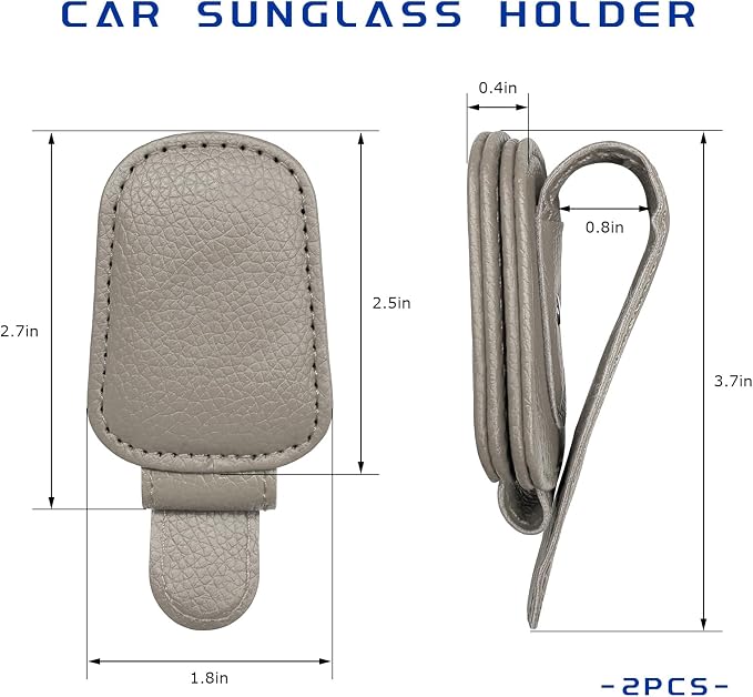 2 PCS Sunglass Holder for Car, Magnetic Leather Glasses Holder Auto Ticket Card Clip, Sun Visor Eyeglass Hanger Interior Accessories for Sedan Truck SUV, Car Accessories (Gray) - Image 2