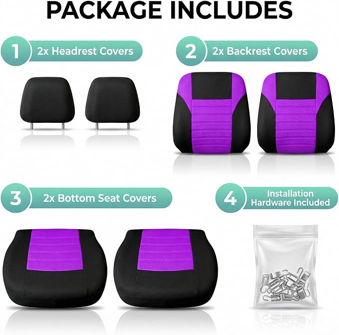 FH Group Automotive Car Seat Covers Front Set Premium 3D Air Mesh Front Seat Covers, Airbag Compatible Universal Fit Interior Accessories for Cars Trucks and SUVs - Purple - Image 6