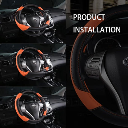 Leather Car Steering Wheel Cover, Universal Fit for Most Cars, Orange-2 | Microfiber Leather,Non-Slip Breathable Auto Steering Wheel Protector - Image 7
