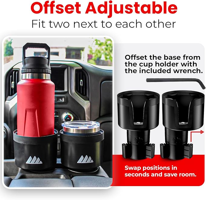 Integral Ultimate Car Cup Holder Expander with Adjustable Base & Organizer | Fits Yeti 14/24/36/46oz, Hydro Flask 32/40oz, Ramblers, mugs & 3.4-4.0in bottles, rubber-tab adjustable base - Image 3