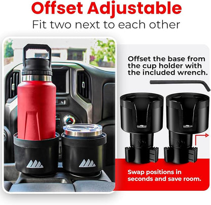 Integral Ultimate Car Cup Holder Expander with Adjustable Base & Organizer | Fits Yeti 14/24/36/46oz, Hydro Flask 32/40oz, Ramblers, mugs & 3.4-4.0in bottles, rubber-tab adjustable base - Image 3